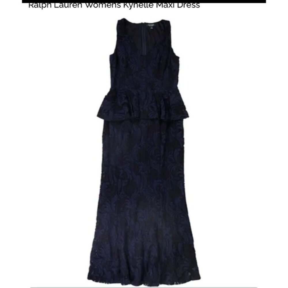 Ralph Lauren Long Formal Kynelle Dress 14 Navy Blue Wedding Party Cruise $270 - Picture 4 of 13
